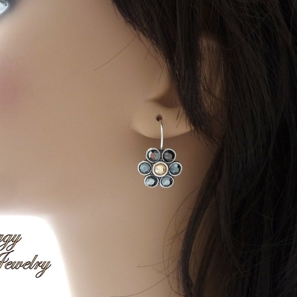 Swarovski Crystal Black and Champagne Earrings - Picture 7 of 7